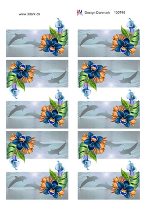3D Bordkort med blå blomster